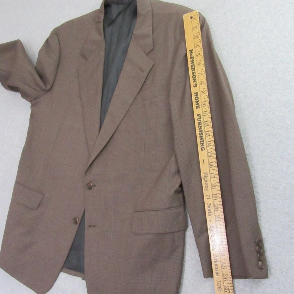 Hickey Freeman Mens Sport Coat 46L Brown Plaid Wool Cashmere Single‎ Vent
